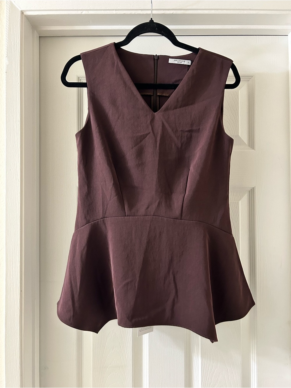 MM Lafleur Sleeveless V-Neck Peplum Top in Raisin
